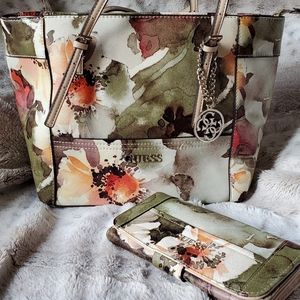 Guess floral tote with wallet!!
